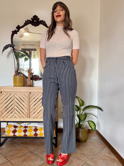 1970's vintage black and white vertical stripe wide leg trousers