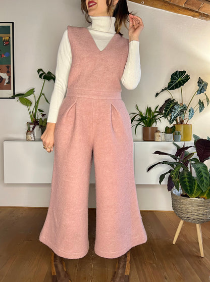 Light pink wool flare leg jumpsuit