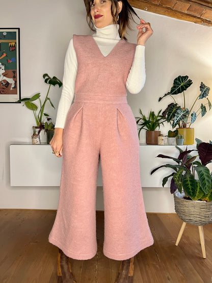 Light pink wool flare leg jumpsuit