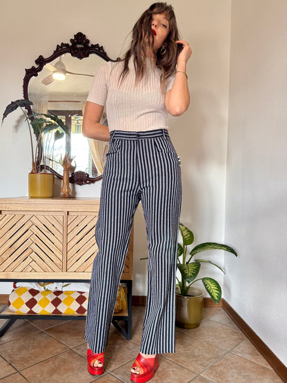 1970's vintage black and white vertical stripe wide leg trousers