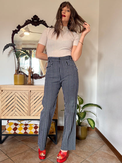 1970's vintage black and white vertical stripe wide leg trousers
