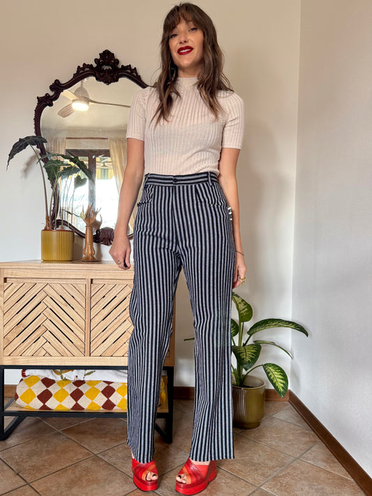 1970's vintage black and white vertical stripe wide leg trousers