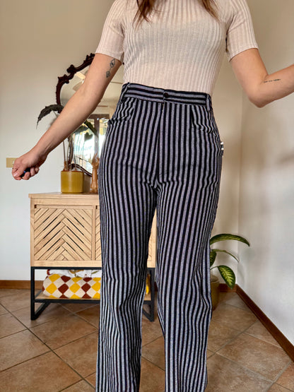 1970's vintage black and white vertical stripe wide leg trousers