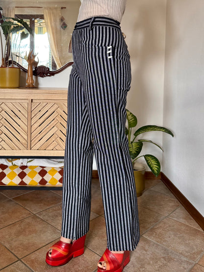 1970's vintage black and white vertical stripe wide leg trousers