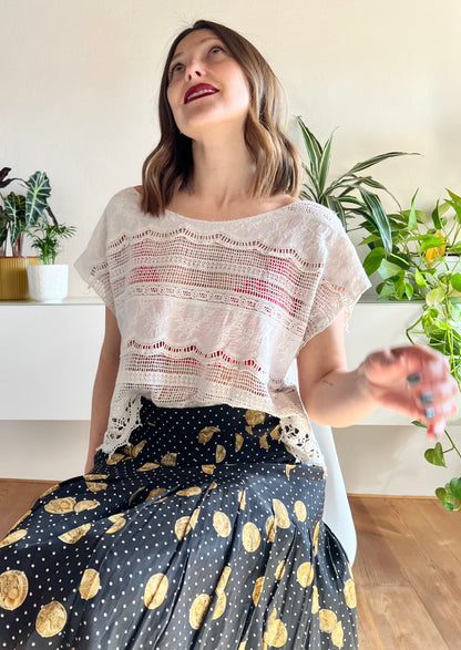 1970's vintage cream hand crocheted crop top