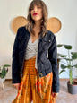 Y2k vintage black denim jacket with brass zip details