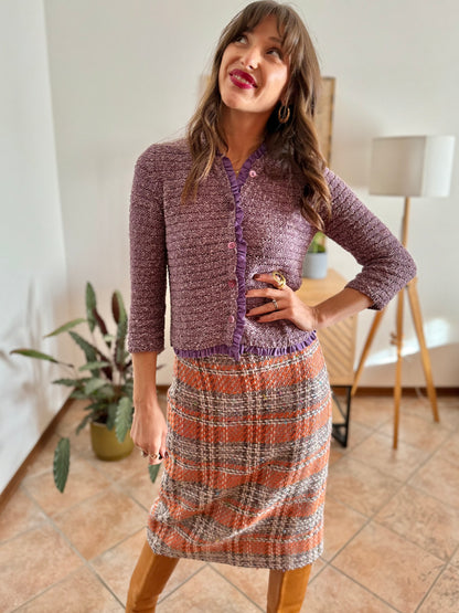 Y2k vintage lavender knit cardigan with ruffle trim