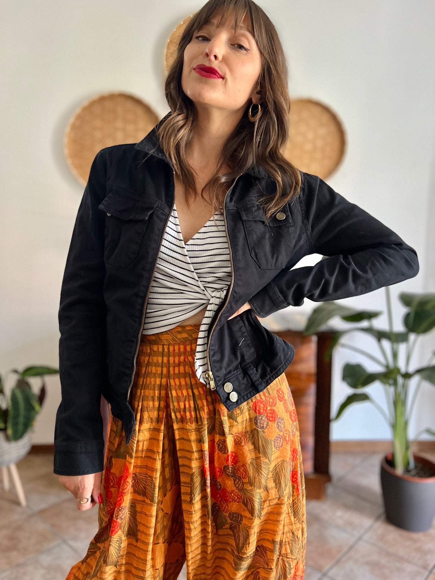 Y2k vintage black denim jacket with brass zip details