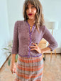 Y2k vintage lavender knit cardigan with ruffle trim