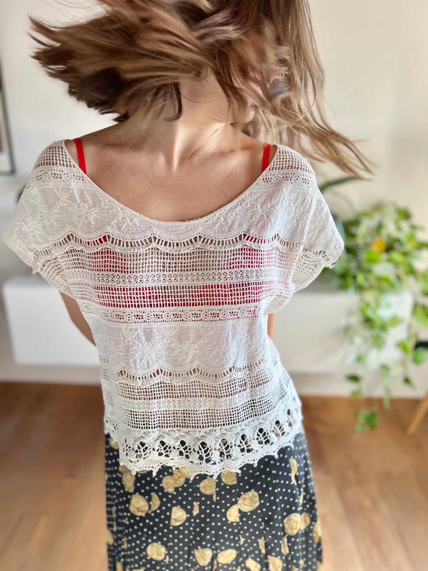 1970's vintage cream hand crocheted crop top