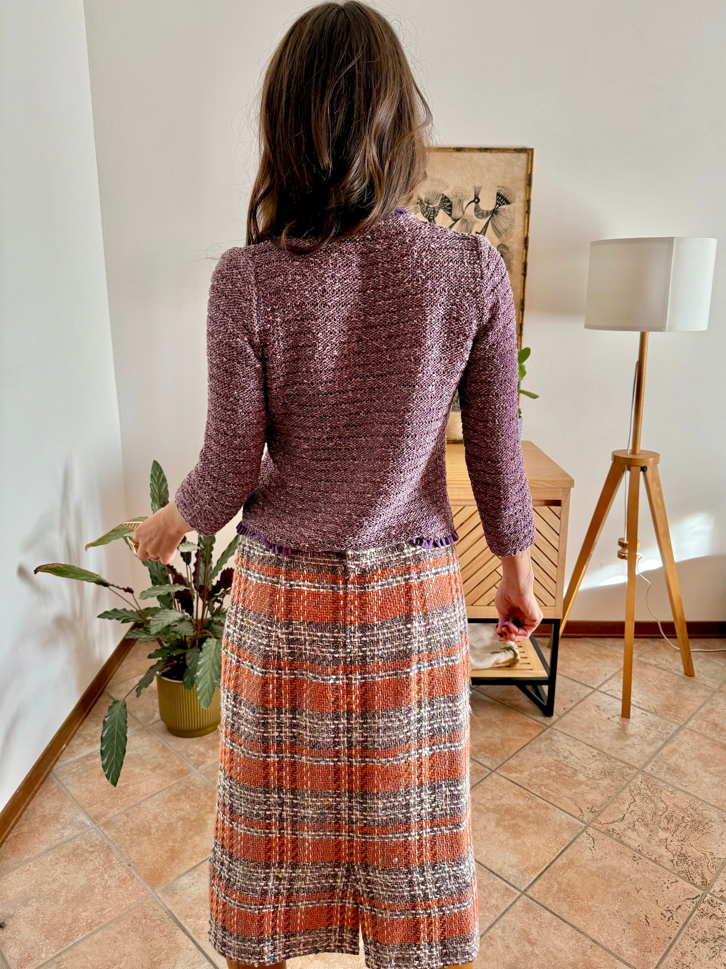 Y2k vintage lavender knit cardigan with ruffle trim