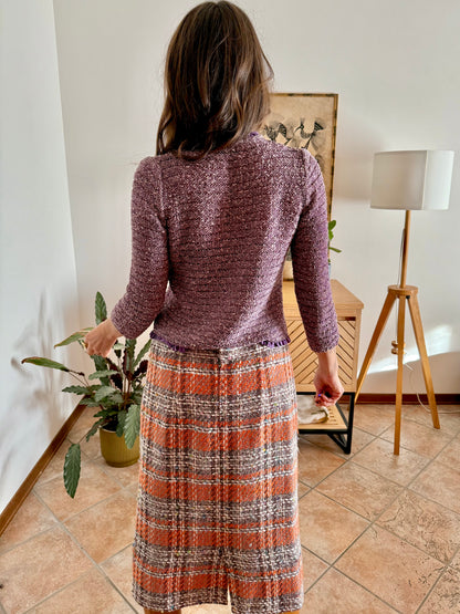 Y2k vintage lavender knit cardigan with ruffle trim