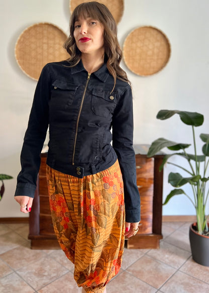 Y2k vintage black denim jacket with brass zip details