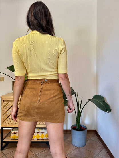 1970's vintage butter yellow knit mock neck top with zip detail