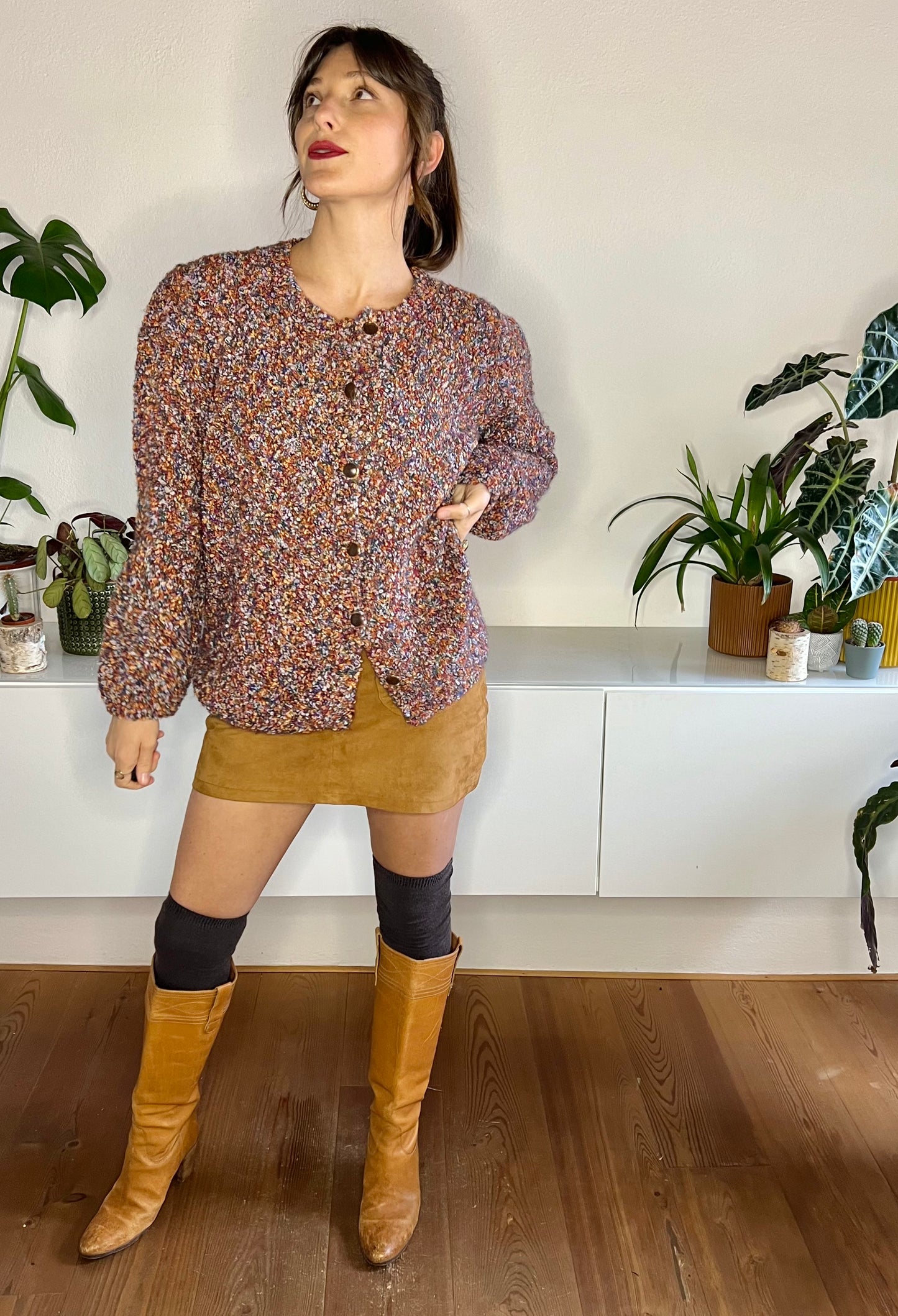 1970's vintage oversize rainbow wool textured cardigan