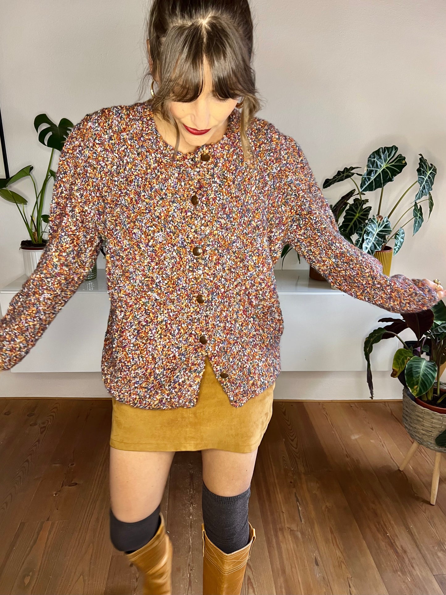1970's vintage oversize rainbow wool textured cardigan