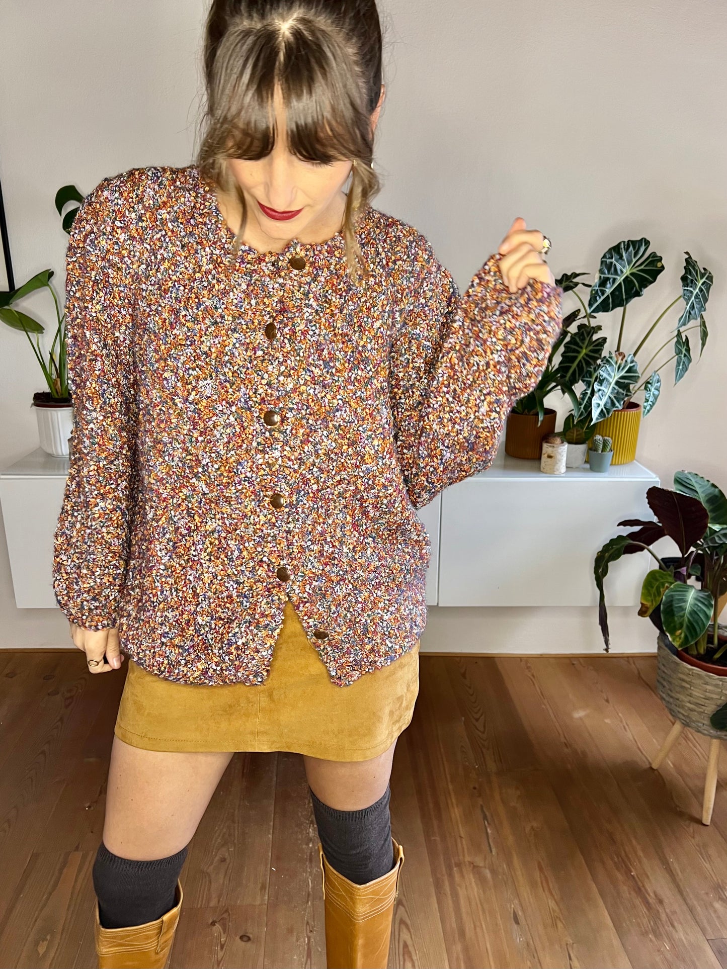 1970's vintage oversize rainbow wool textured cardigan