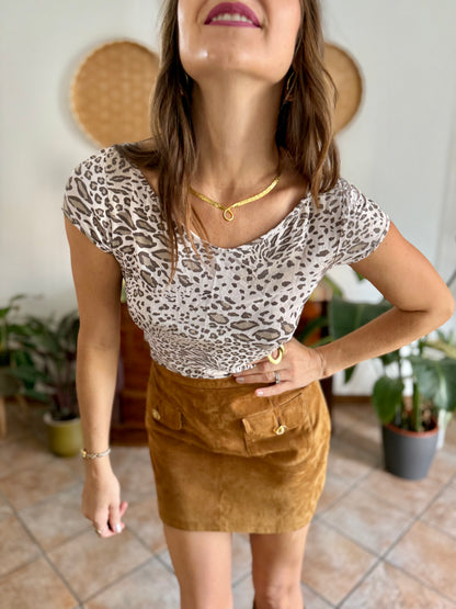1990's vintage semi sheer animal print top