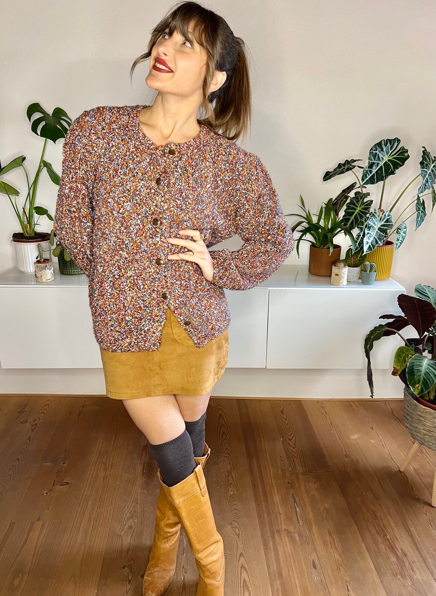 1970's vintage oversize rainbow wool textured cardigan
