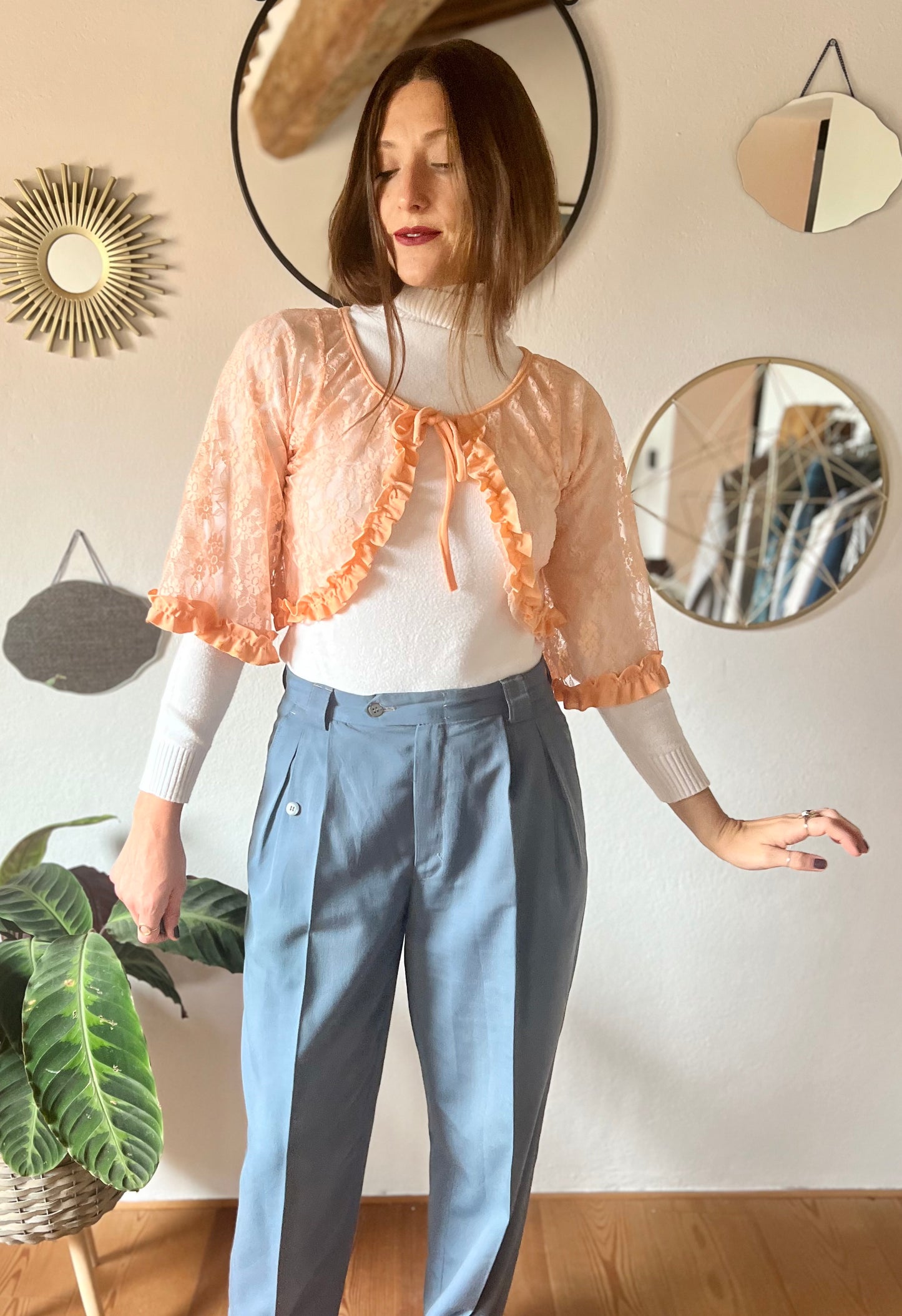 1960's vintage peach lace bolero top