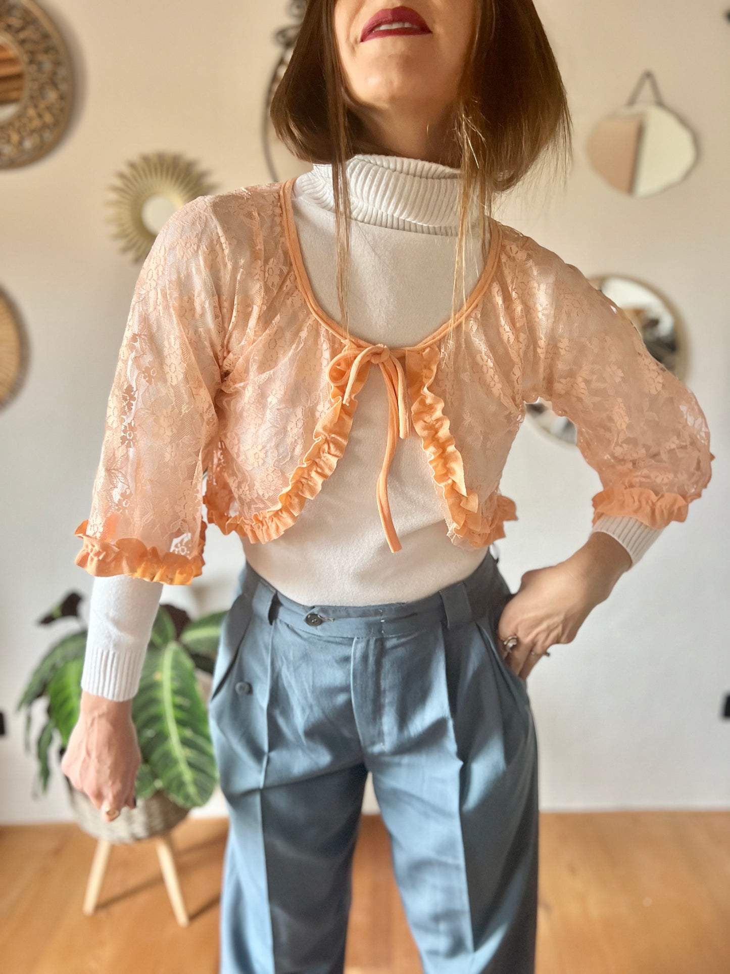 1960's vintage peach lace bolero top