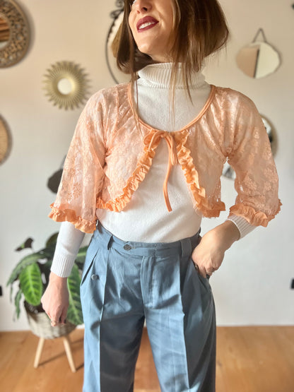 1960's vintage peach lace bolero top