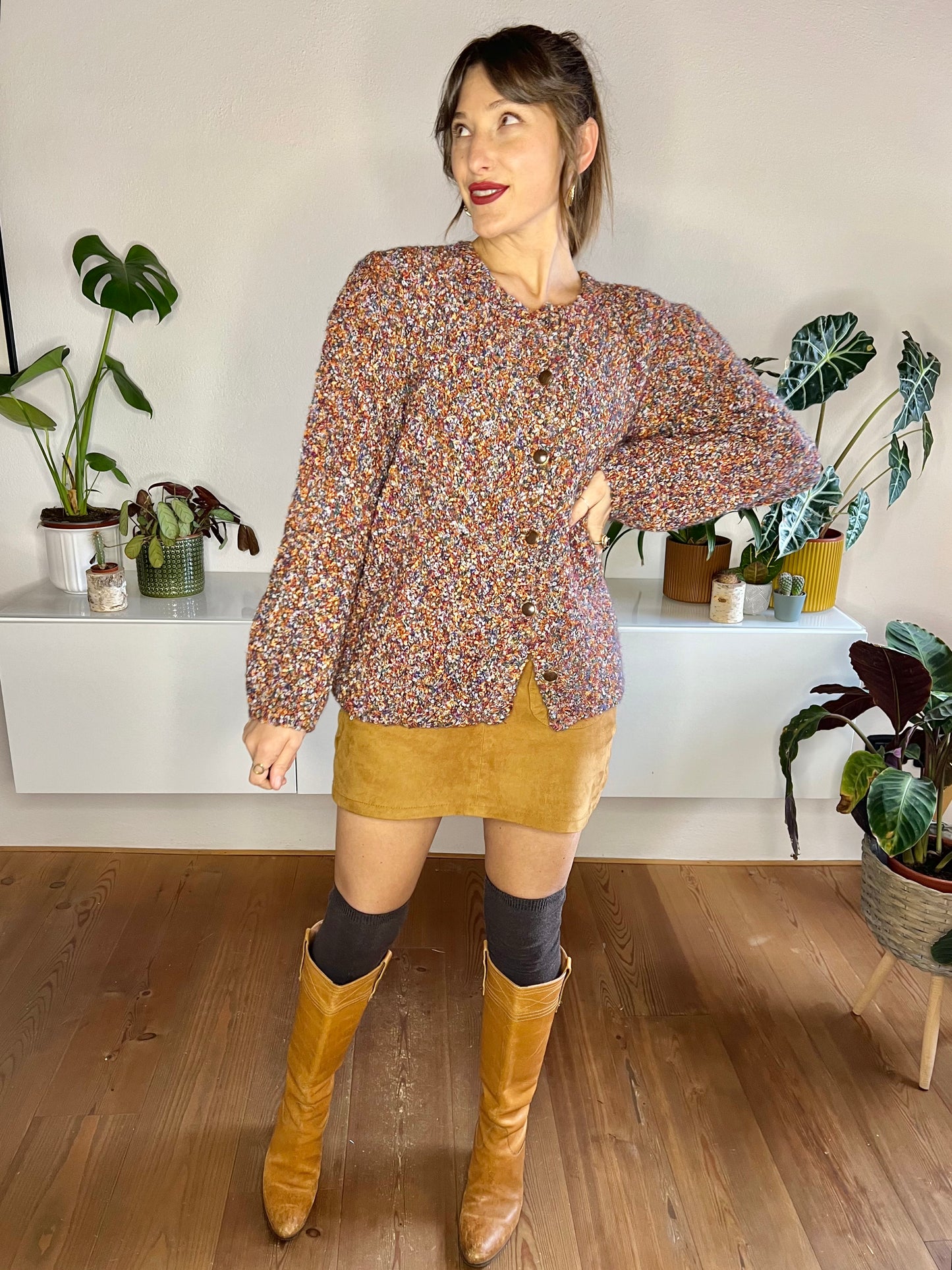 1970's vintage oversize rainbow wool textured cardigan