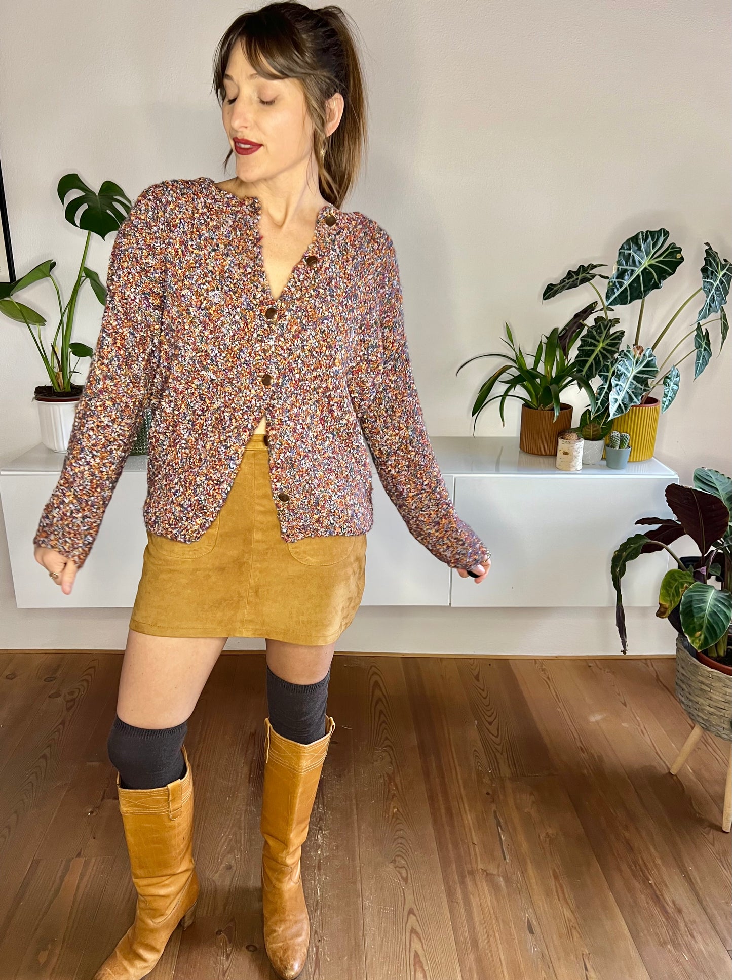 1970's vintage oversize rainbow wool textured cardigan