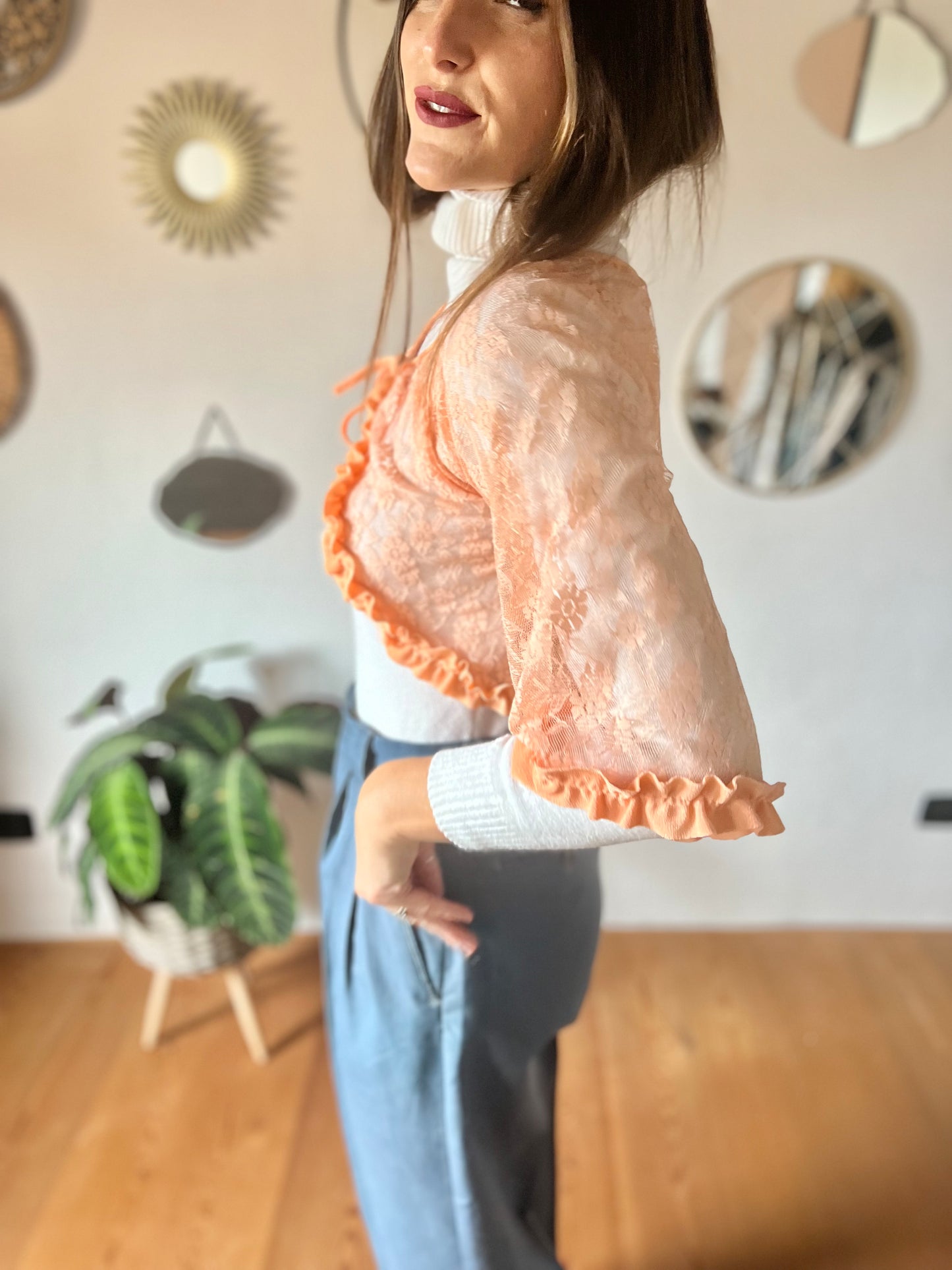 1960's vintage peach lace bolero top