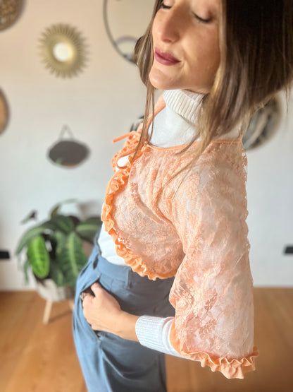 1960's vintage peach lace bolero top