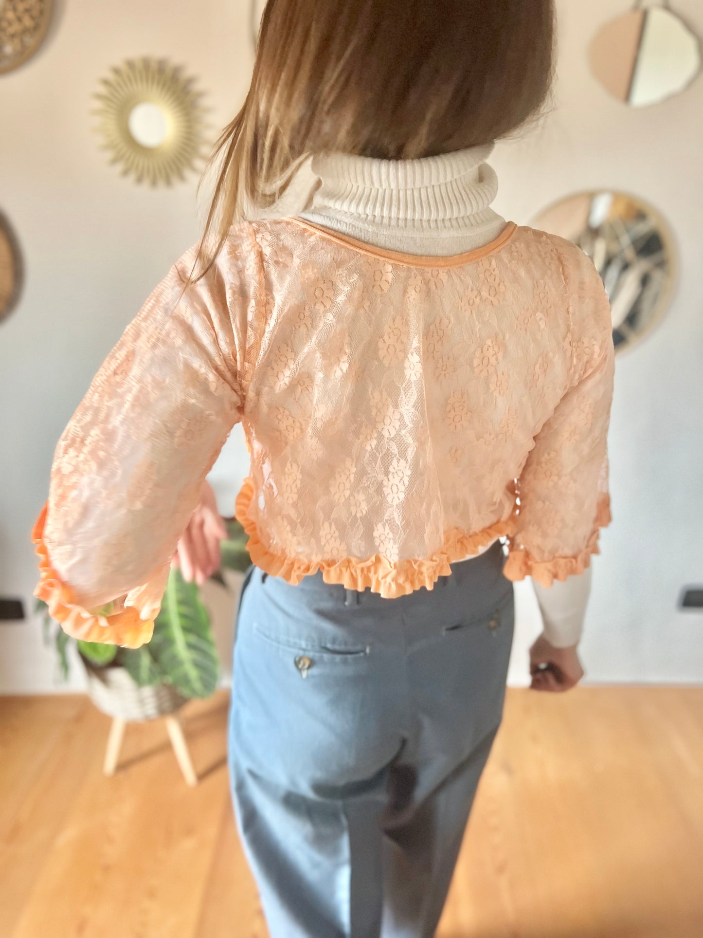 1960's vintage peach lace bolero top