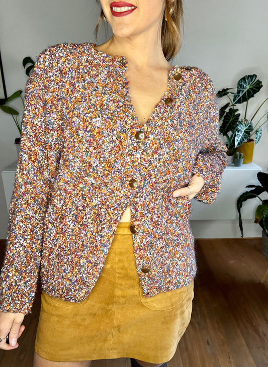 1970's vintage oversize rainbow wool textured cardigan