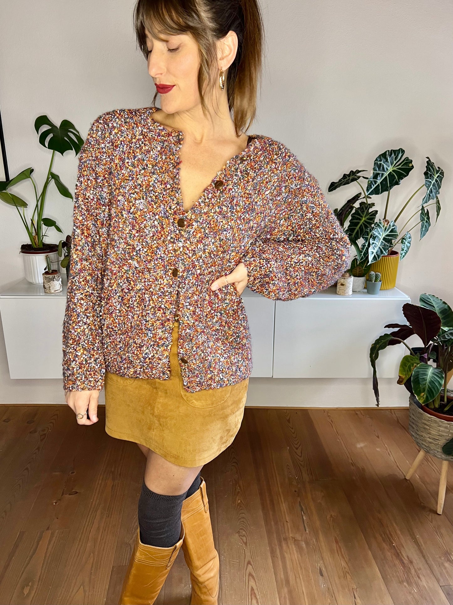 1970's vintage oversize rainbow wool textured cardigan