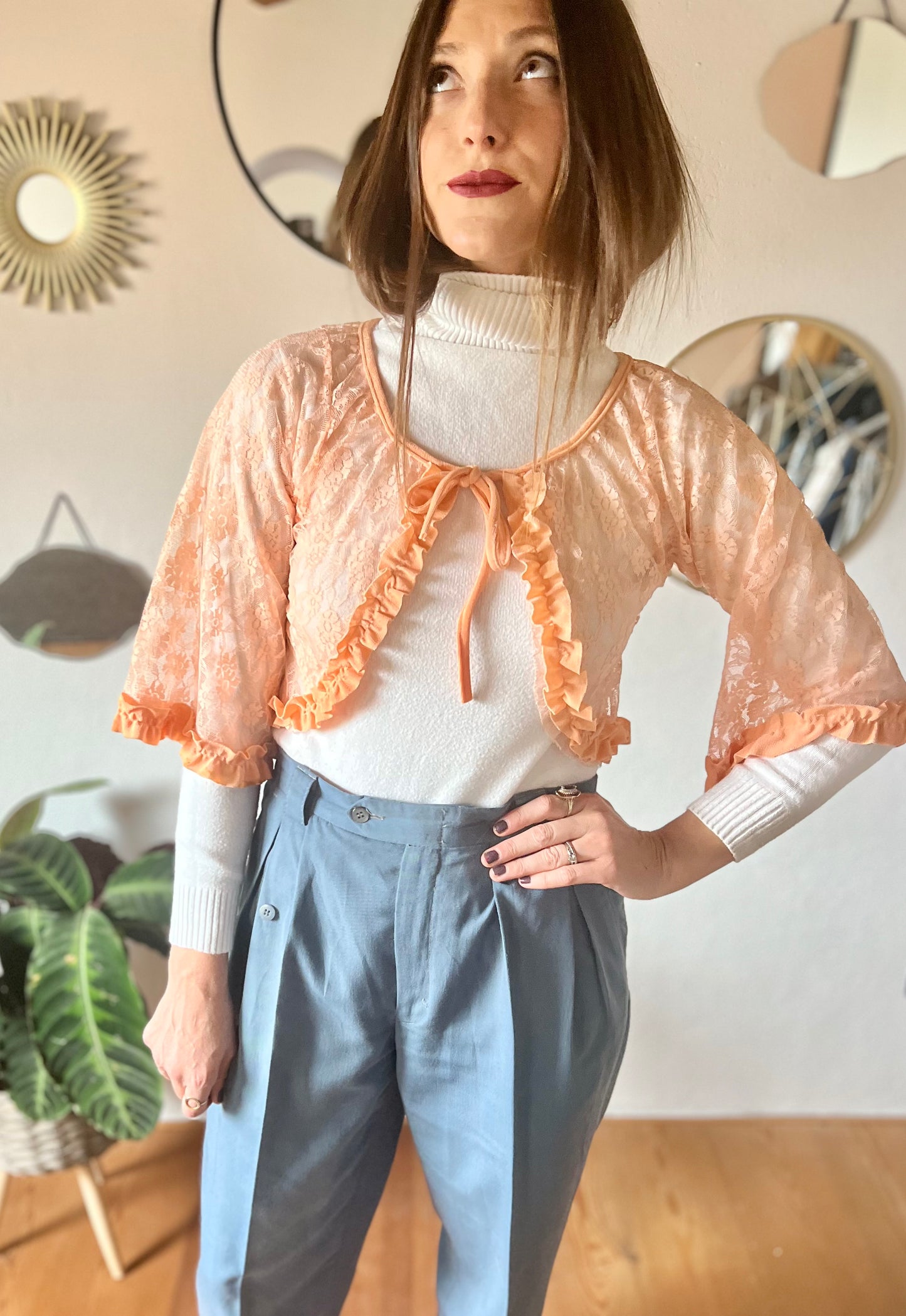 1960's vintage peach lace bolero top