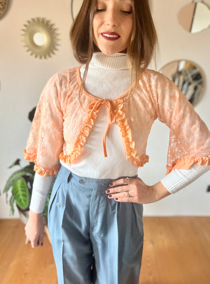 1960's vintage peach lace bolero top