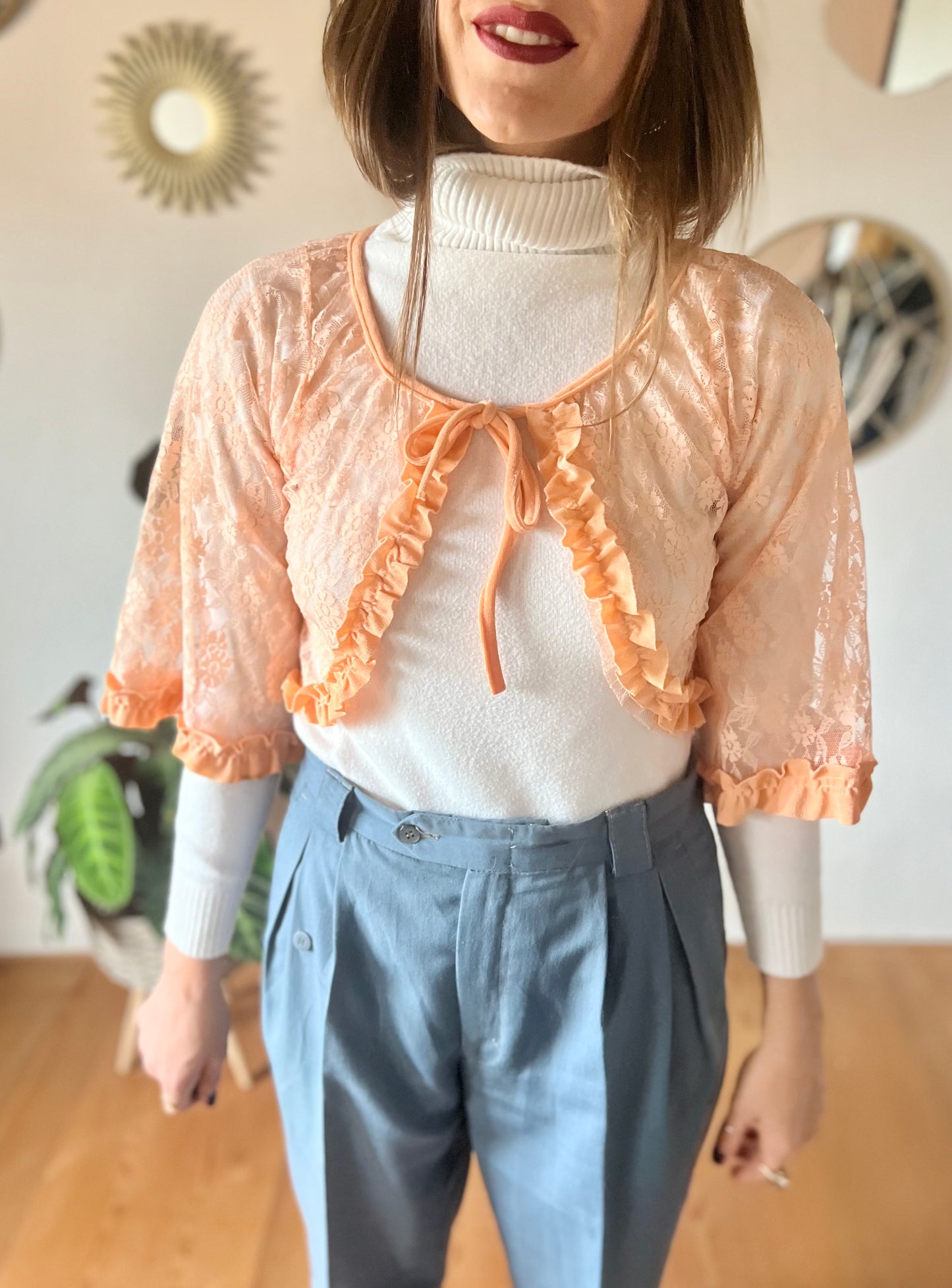 1960's vintage peach lace bolero top