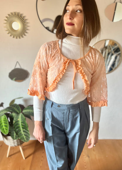 1960's vintage peach lace bolero top