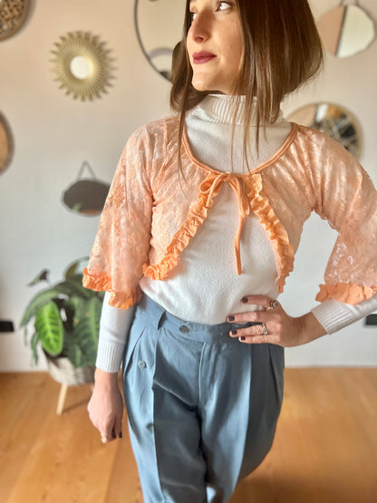 1960's vintage peach lace bolero top