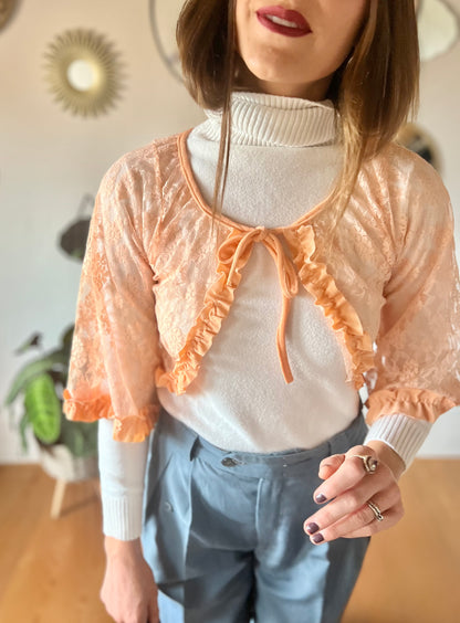 1960's vintage peach lace bolero top