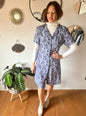 1990's vintage grey and navy blue floral print dress