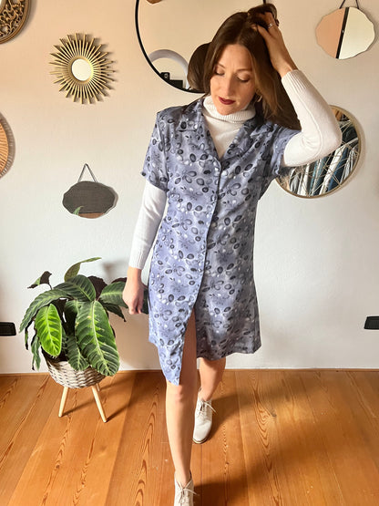 1990's vintage grey and navy blue floral print dress