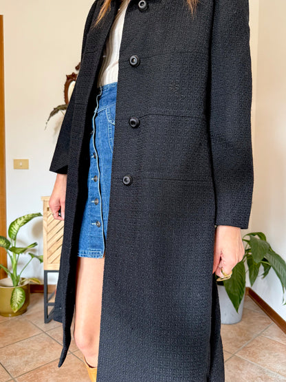 1960's vintage light weight textured black wool coat
