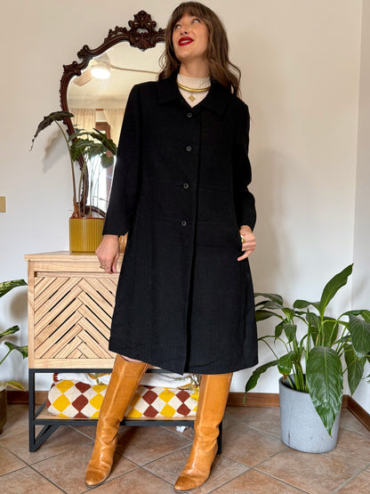 1960's vintage light weight textured black wool coat