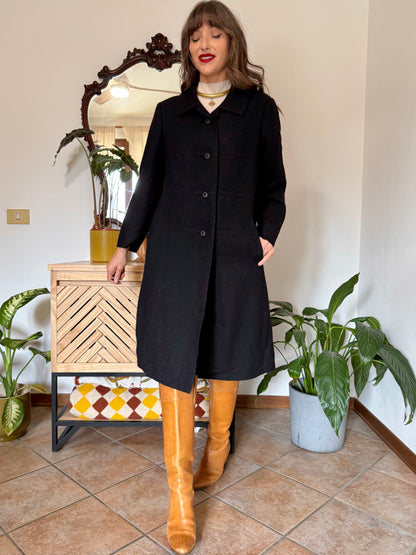 1960's vintage light weight textured black wool coat
