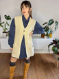 1970's vintage oversize textured knit cream vest with mother of pearl button
