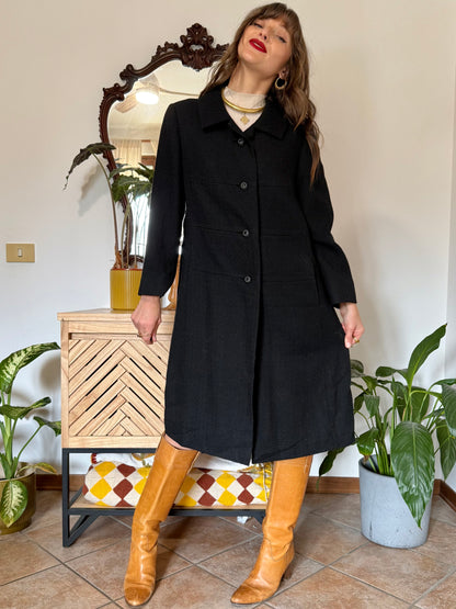 1960's vintage light weight textured black wool coat