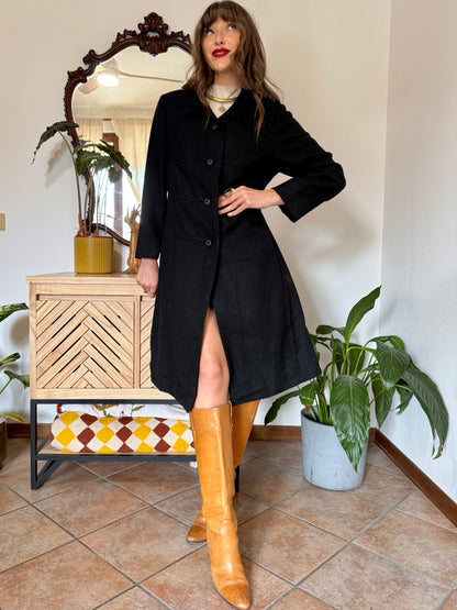1960's vintage light weight textured black wool coat
