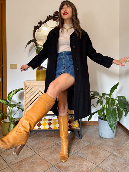 1960's vintage light weight textured black wool coat