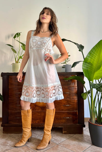 1960's vintage iridescent sheer slip dress with cream lace detailing