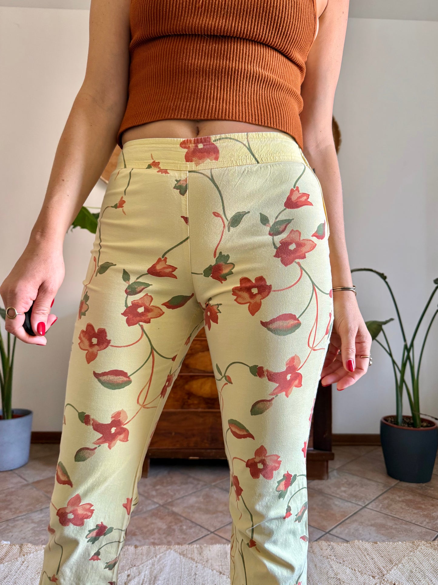 1990's vintage yellow and orange floral capri pants